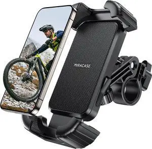 Miracase Bike Phone Holder, Silicone Wrapped Anti Shake Bicycle Phone Mount, Handlebar Clamp Cell Phone Holder for Bike, Scooter Motorcycle Phone Mount Accessories for iPhone Smartphone