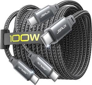 100W USB C to USB C Cable [2-Pack 6.6FT] Type C Fast Charging Cable Compatible with iPhone 15/15 Plus/15 Pro/15 Pro Max  S24/S23+/S23 Ultra Car Play MacBook iPad Pro/Air Pixel-Grey