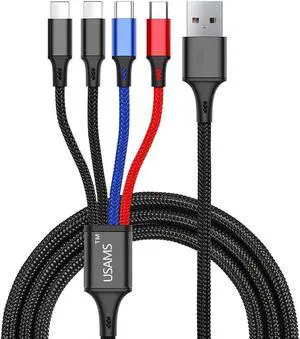 ISAIBEL Multi Charging Cable 2Pack 4FT 4 in 1 Nylon Braided Multiple USB Fast Charging Cord Adapter Type C Micro USB Port Connectors Compatible Cell Phones Tablets and More