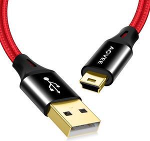 2 Pack 6ft Mini USB Cable Braided Durable USB-A to Mini-B Charger Charging Cord for TI-84 Garmin GPS Go-Pro Hero 4 3 2 HD PS3 Controller Canon Camera Blue Yeti Microphone Red