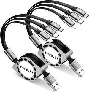 Multi Charging Cable 3A [2Pack 4ft] Retractable Multi Charging Cord 3 in 1 Fast Charger Cord Multi Charger Adapter with IP/Type C/Micro USB Port for Cell Phones/ Galaxy/PS/Tablets/More