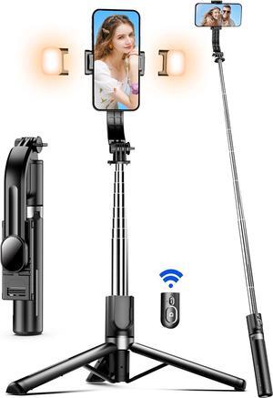 45" Selfie Stick Tripod with 2 Lights, Extendable 5 in 1 Selfie Stick Phone Tripod, Portable Selfie Sticks with Wireless Remote Compatible with iPhone 15/14/13 Pro Max, Samsung, Android, Gopro