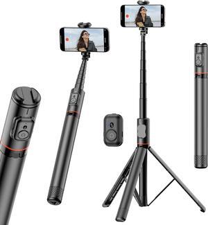 Joyful 72 Phone Tripod & Selfie Stick Extendable Cell Phone Tripod Stand with Wireless Remote Control and Cold Shoe Mount Compatible with iPhone and  Android for Video/Photo/Vlog (Black)