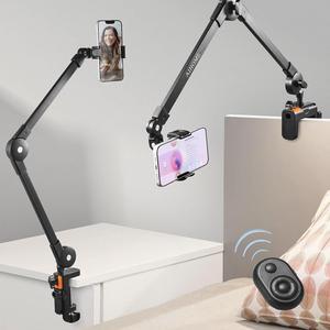 Phone Holder for Desk Bed Overhead Phone Mount with Wireless Remote Flexible Phone Stand Lazy Bracket Mount Long Arms Clamp Clip for iPhone  Google Pixel Moto