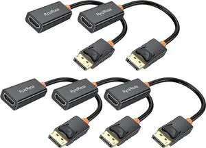 DisplayPort to HDMI Adapter 5 Pack Gold-Plated Male Display Port to Female HDMI Adapter Uni-Directional DP to HDMI Adapter Cable Compatible with PC Laptop Monitor Projector