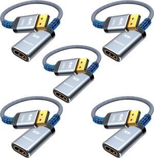 4K DisplayPort to HDMI Adapter 5-Pack Uni-Directional Display Port DP to HDMI Adaptor Converter Male to Female(1080p 120Hz) for AMD NVIDIA  HP Laptop HDTV Monitor Projector [Passive]