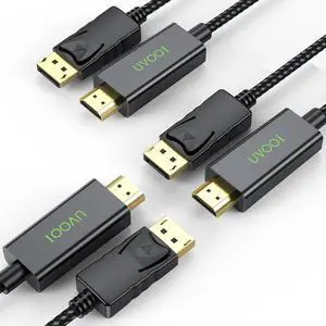 DisplayPort to HDMI 6 Feet 3-Pack DP Display Port to HDMI Cable Gold-Plated Braided FHD Supports Video and Audio Compatible with   HP and More