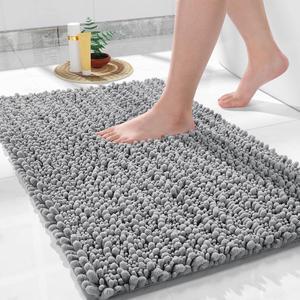 Bathroom Rug Mat 24 x 17 Luxury Chenille Shaggy Bath Rugs Extra Soft & Thick Absorbent Water Non-Slip Machine Washable Bath Mats for Bath Floor Tub and Shower Gray