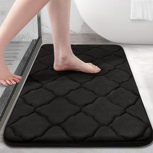 Memory Foam Bath Mat Rug 30x20 Ultra Soft Non Slip and Absorbent Bathroom Rug Machine Wash Dry Comfortable Thick Bath Rug Carpet for Bathroom Floor Tub and Shower Black