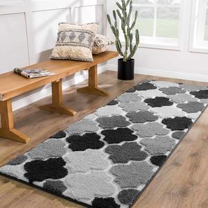 Bathroom Rug Runner Non-Slip Extra Absorbent Shaggy Large Bath Mat Machine Washable Long Shower Rug for Bathroom Bedroom Hallway 24 x 60 Black