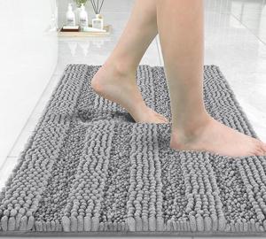 Bathroom Rug Mat Extra Thick and Super Absorbent Bath Rugs Non Slip Quick Dry Bath Mats Luxury Microfiber Chenille Plush Fluffy Washable Soft Shower Carpet for Floor 24 x 17 Light Grey