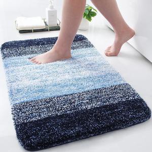 Microfiber Bathroom Rugs Shaggy Soft and Absorbent Bath Rug Non-Slip Thick Plush Mat Machine Washable Dry Mats for Bathroom Tub Shower 24 x 16 Blue