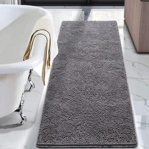 Luxury Bathroom Rug Shaggy Bath Mat 24 x 60 Inch Washable Non Slip Bath Rugs for Bathroom Shower Soft Plush Chenille Absorbent Carpets Mats Gray