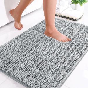 Luxury Chenille Bathroom Rug Mat Extra Soft Thick Absorbent Shaggy Bath Rugs Non-Slip Machine Wash Dry Plush Bath Mats for Bathroom Shower and Tub (24x16 Light Grey)