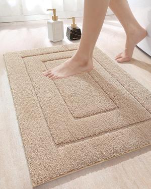 Bathroom Rug Mat Extra Soft Absorbent Premium Bath Rug Non-Slip Comfortable Bath Mat Carpet for Tub Shower Bath Room Machine Washable 24x36 Beige