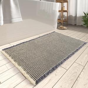 Upgraded Waffle Bath Mat Super Absorbent Non Slip Bath Mats for Bathroom Floor Machine Washable Bathroom Rugs with Tassels Rubber Backed Bathroom Mats Ultra Soft 17 x 24