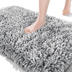 Bathroom Rug Mat 24 x 17 Inch Extra Soft and Absorbent Luxury Chenille Shaggy Bath Rugs Non Slip Machine Washble Dry Plush Floor Carpet for Tub Shower and Bath Room Light Gray