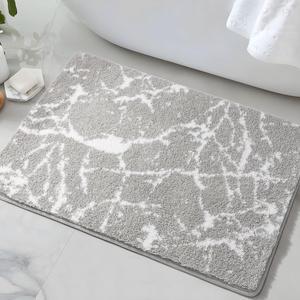 Grey Bathroom Rugs Non Slip Washable Bath Mat Extra Soft Plush Absorbent Shower Rug for Bathroom Floor and Tub (20 x 32 Marble)