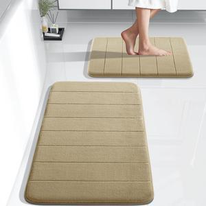 Bathroom Rugs Sets 2 Piece Soft Absorbent Memory Foam Bath Mats Set Dry Fast Bath Mat Machine Washable Bath Rug Set for Bathroom 17x24+31.5x19.8 Inches Camel