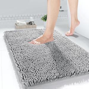 Chenille Bathroom Rug 24x17 Extra Soft Absorbent Bath Rugs Non-Slip Bath Mats for Bathroom Floor Water Absorbent Machine Washable Plush Bathroom Mat for Tub and Shower Grey