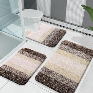 Bathroom Rugs Sets 3 Piece Soft Absorbent Microfiber Bath Rugs and U-Shaped Contour Toilet Rug Area Rug Set Non-Slip Bath Carpet Home Decor Accessories Bath Mat Set for Bathroom Brown