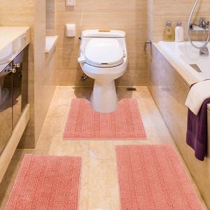 Striped Coral Bathroom Rug Set 3 Pieces Ultra Soft Non Slip Chenille Toilet Mat Absorbent Plush Shaggy Bath Mats for Bathroom Bedroom Kitchen