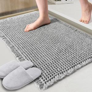 Grey Waffle Bath Mat Super Absorbent Non Slip Bathroom Rug Gray 18x30inch Machine Washable Ultra Soft Floor Mats