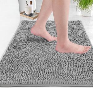 Bath Mat Extra-Soft Plush Non-Slip Bathroom Rug Luxury Chenille Microfiber Material Super Absorbent Shaggy Bath Rug. Machine Wash & Dry (17 x 24 Light Grey)