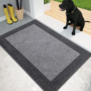 Dirt Trapper Door Mat 20 x 32 Non-Slip/Skid Machine Washable Entryway Rug Shoes Scraper Throw Rug Super Absorbent Area Rug for Muddy Wet Shoes and Paws Light Grey & Grey