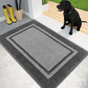 Dirt Trapper Door Mat 20 x 32 Non-Slip/Skid Machine Washable Entryway Rug Shoes Scraper Area Rug Super Absorbent Welcome Mat for Muddy Wet Shoes and Paws Light Grey & Dark Grey