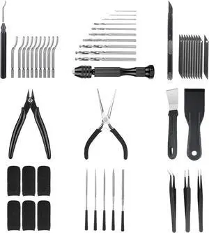 3D Printer Tools Kit Essential 3D Printing Tools Kit 3D Printer Accessories with 50Pcs (Deburring Tool Wire Cutter Drill Scraper..) for Remove Smoothing Finishing Deburring Craving Drilling