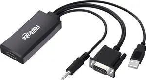 VGA to HDMI Adapter with Audio (PC VGA Output Source to TV/Monitor with HDMI Input Display) VGA Male to HDMI Female Converter for Monitor 1080p VGA HDMI Adapter USB Powered
