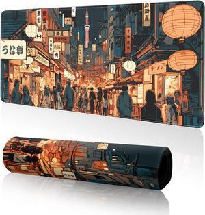 Japanese Street Gaming Mouse Pad Large Anime Mouse Pad Gaming Mouse Mat Desk Pad 31.5 x 11.8 Desk Mat Anime Mouse Pads for Desk Extended Keyboard Mousepad with Non-Slip Base and Stitched Edge