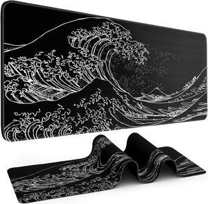 Mouse Pad Gaming Japanese Sea Wave Mouse Pad 31.5 x 11.8in Waterproof Gaming Keyboard Pad with Anti-Slip Rubber Base and Stitched Edges Extended XL Mouse Mat