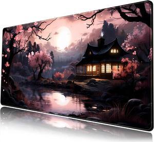 Japan Sakura Blooms Desk Mat Japanese Mouse Pad Large Cute Black Pink Aesthetic Desk Pad Gaming Mousepad Extended XXL Keyboard Mat Computer Laptop Mouse Desktop Mat 31.5X15.7 Desk Decor