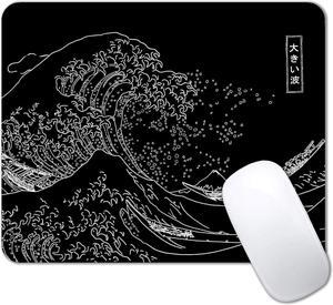 Japanese Great Wave Mouse Pad Black Anime Gaming Mouse Pad Kanagawa Mousepad Non-Slip Rubber Base Computer Mice Pad for School Home Office 9.5 x 7.9 Inch
