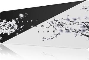 Black and White Japanese Cherry Tree Blosson Mouse Pad(31.511.80.12 inch)Extended Large Mouse Mat Desk Pad Stitched Edges Mousepad Non-Slip Rubber Base Gaming Mouse Pad for Gamer Office & Home.