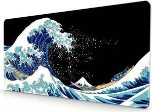 Blue Japanese Mouse Pad Kanagawa Mouse Pad 3mm Thick Mouse Pad 31.5 x 11.8inches XL Rubber Table Mat Kanagawa Surfing Blue Japanese Mouse Pads