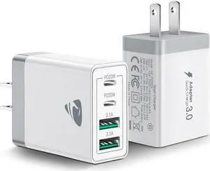 [2-Pack] USB C Wall Charger 40W Fast USB C Charger Block 4-Port PD Power Adapter + QC Wall Plug Multiport Type C Charging Block Cube Compatible with iPhone 15 14 13 12 11 Pro Max XR XS 8 7