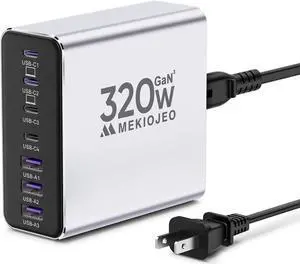 Aluminum Alloy 320W USB C Charger 7 Port Fast Charging Station 65W USB C Laptop Charger Compatible with MacBook Pro/Air (Silver-4C3A)
