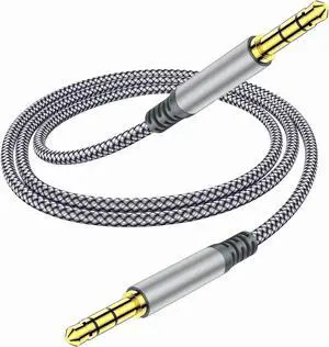 3.5mm Nylon Braided Aux Cable (3.3ft/1m) - Male to Male Audio Auxiliary Cord for Headphones Car Home Stereos Speaker iPhone iPad iPod Echo - Gray