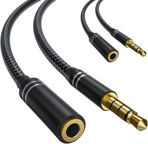 2 Pack 3.5mm Headphone Extension Cable (4Ft/1.2M) 4 Pole Hi-Fi Stereo Sound Audio Cable Nylon Braided Male to Female AUX Cord Auxiliary Extender for All 3.5 mm Enabled Devices - Black
