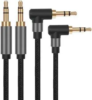 2 Pack 3.5mm Audio Cable Right Angle TRS 3.5 mm Headphone Cable 1/8 Stereo Auxiliary AUX Cord Male to Male Wires 90 Degree Braided for Car Speaker Echo Dot Beats 5ft