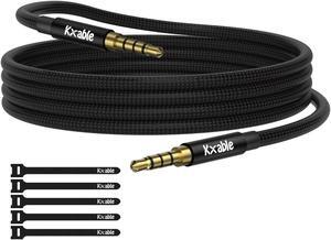 3.5mm Audio Cable 4-Pole Hi-Fi Stereo TRRS Aux Jack 15FT Nylon Braided Microphone Compatible 1/8 inch Male to Male Auxiliary Cord Extension for Headphones Car iPad Phone Tablet- Black