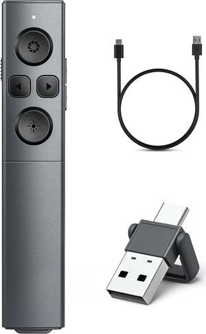 2-in-1 USB Type C Presentation Clicker Rechargeable Wireless Presenter Remote Clicker for PowerPoint Presentations Pointer for Presentations Slide Advancer with Volume Control for Mac Computer PPT