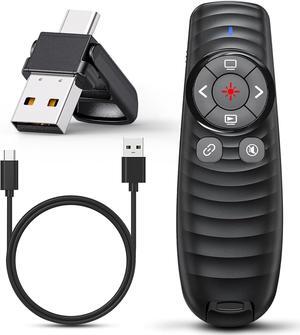 Presentation Clicker Wireless Presenter Remote Clicker for 2-in-1 USB Type C Powerpoint Clicker with Pointer Rechargeable Presentation Pointer PPT Slide Advancer for Mac/Google Slide/Keynote