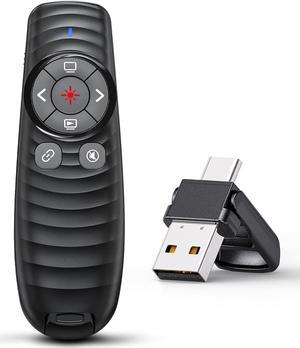 Presentation Clicker Wireless Presenter Remote Clicker for 2-in-1 USB Type C Powerpoint Clicker with Pointer RF 2.4GHz USB C Presentation Pointer PPT Slide Advancer for Mac/Google Slide/Keynote