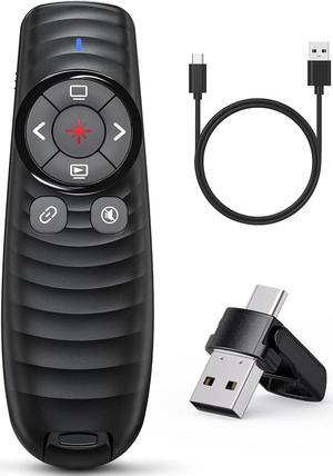 Presentation Clicker Wireless 2-in-1 USB/Type C Rechargeable Presenter Remote Control for PowerPoint PPT Clicker Red Laser Pointer Slide Advancer RF2.4GHz (Red Light USB C Rechargeable)