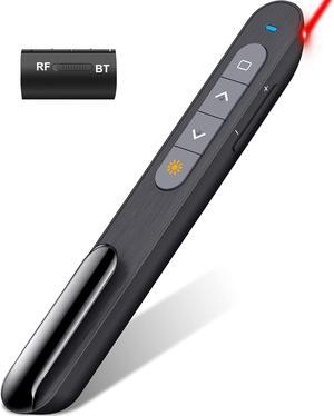 Presentation Clicker with Bluetooth and RF 2.4GHz Dual Modes Red Light Wireless Presenter Remote Control for Powerpoint Presentations Pointer Slide Clicker for Mac Computer Powered by AAA