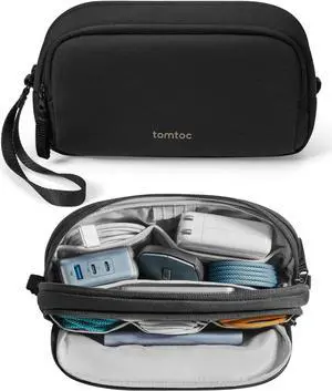 Electronic Organizer Travel Case Water Resistant Dual Compartment Tech Pouch Cable Organization Storage Bag for Charger Cord Phone Hard Drive Power Bank Accessories Travel Essentials
